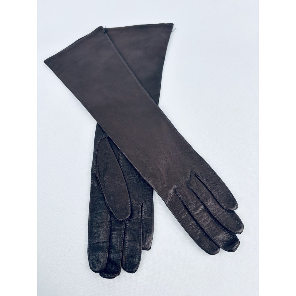 Vintage Brown Franklin Simon Real Kid Leather Driving Gloves‎ France Size 6 Silk